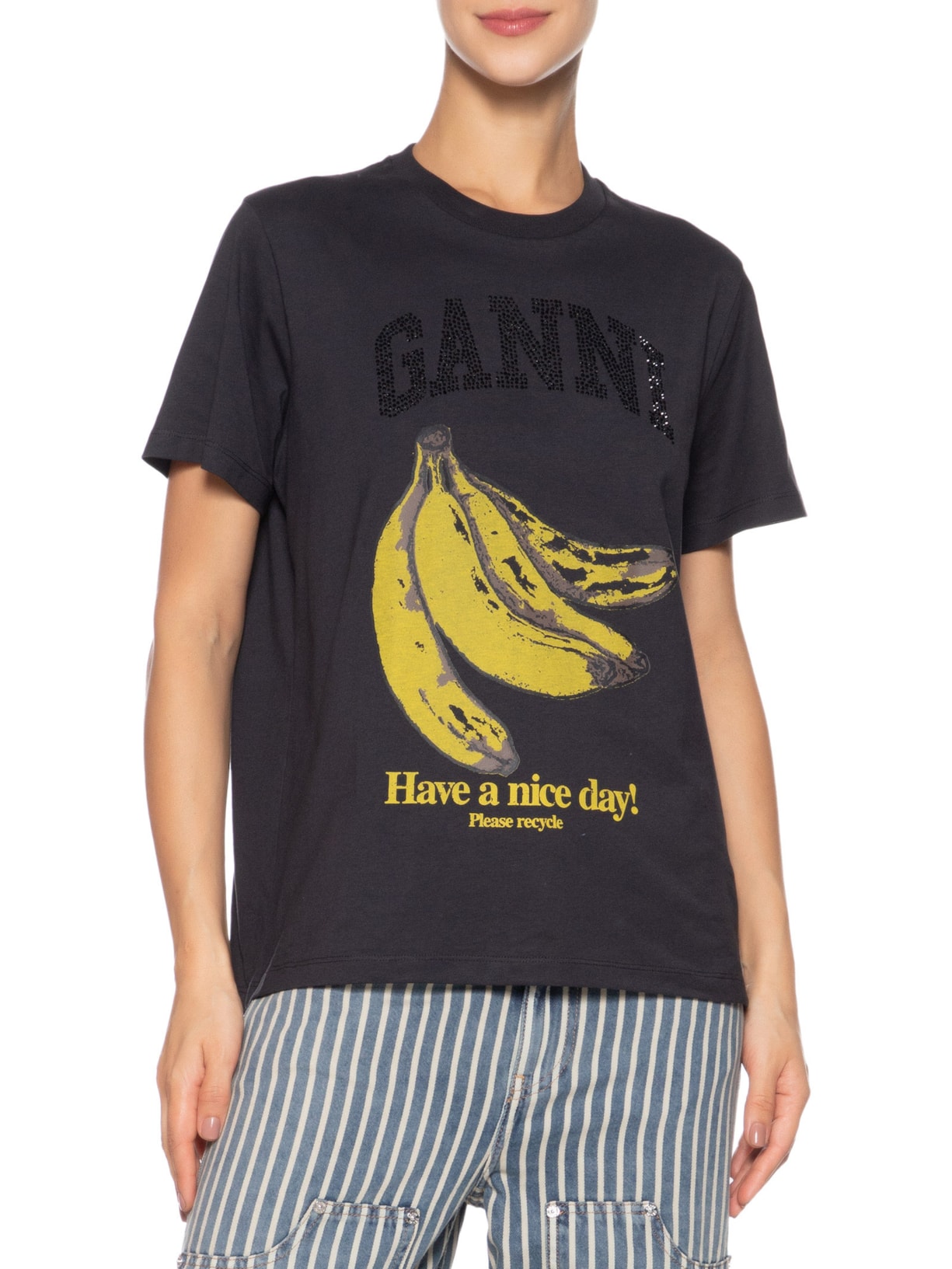 Camiseta Feminina Basic Cotton Jersey Banana Relaxed Cinza Ganni