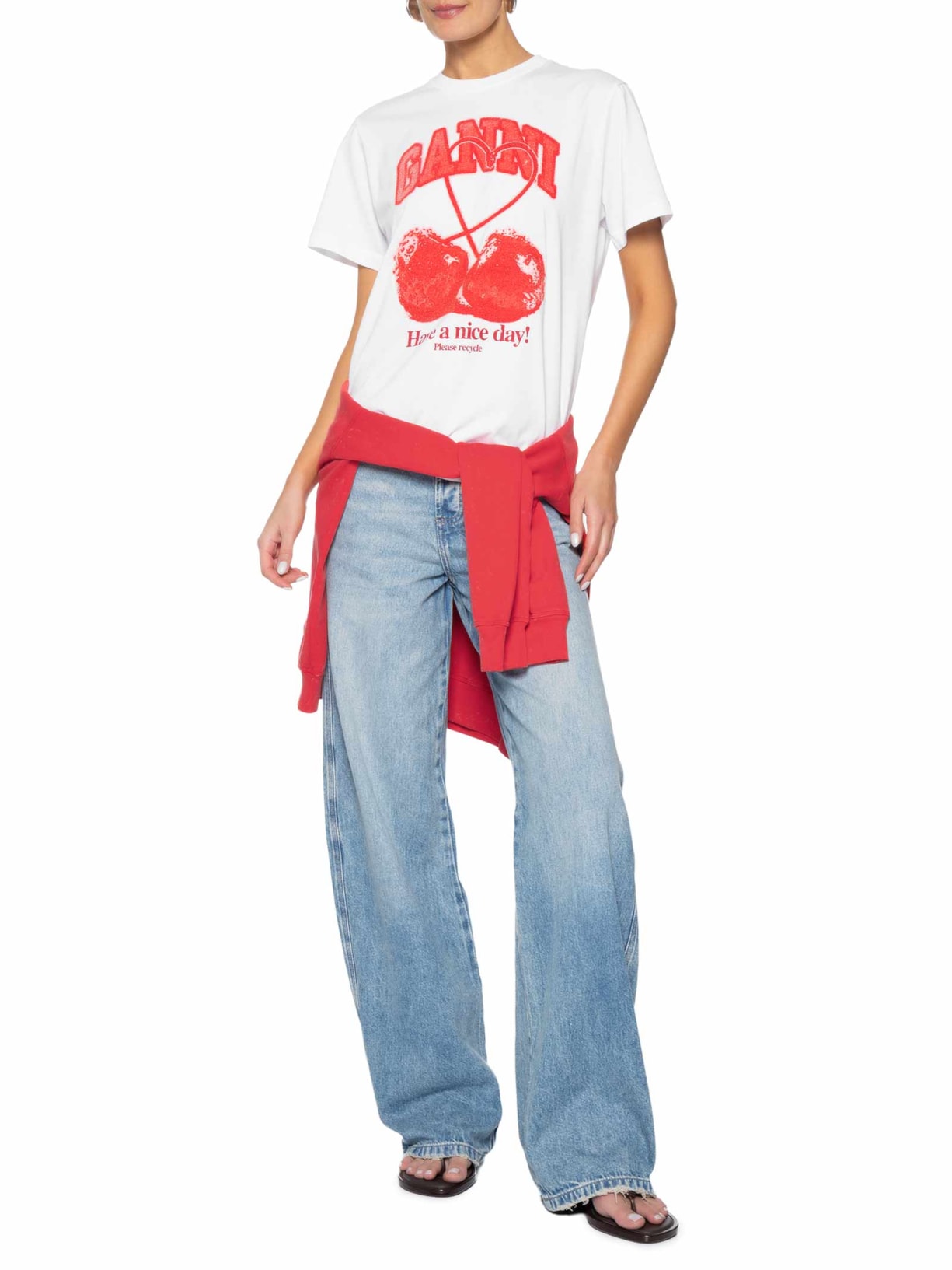 Camiseta Feminina Basic Cotton Jersey Cherry With Caviar Branco Ganni