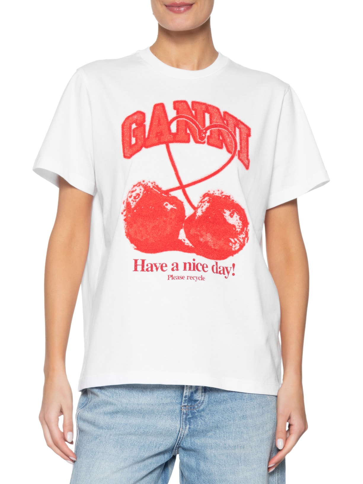 Camiseta Feminina Basic Cotton Jersey Cherry With Caviar Branco Ganni
