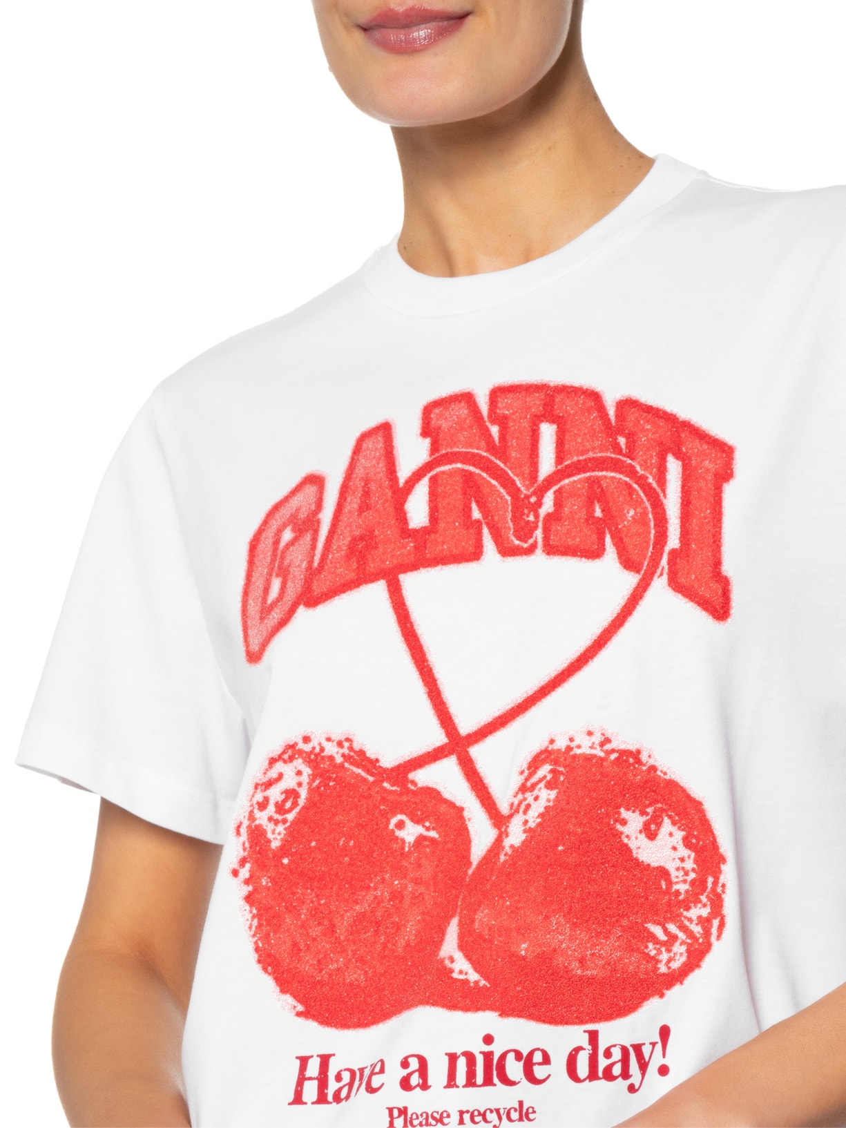 Camiseta Feminina Basic Cotton Jersey Cherry With Caviar Branco Ganni