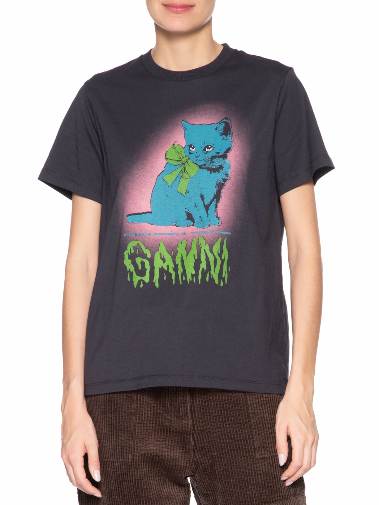 Camiseta Feminina Basic Cotton Jersey Neon Kitty Preto Ganni