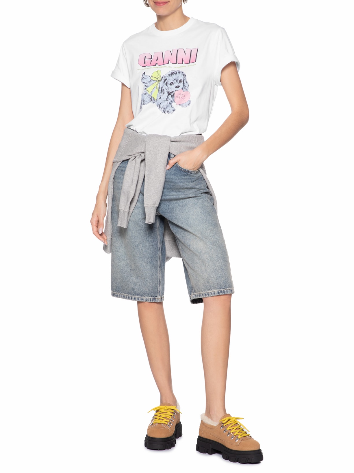 Camiseta Feminina Basic Cotton Jersey Neon Puppy Branco Ganni