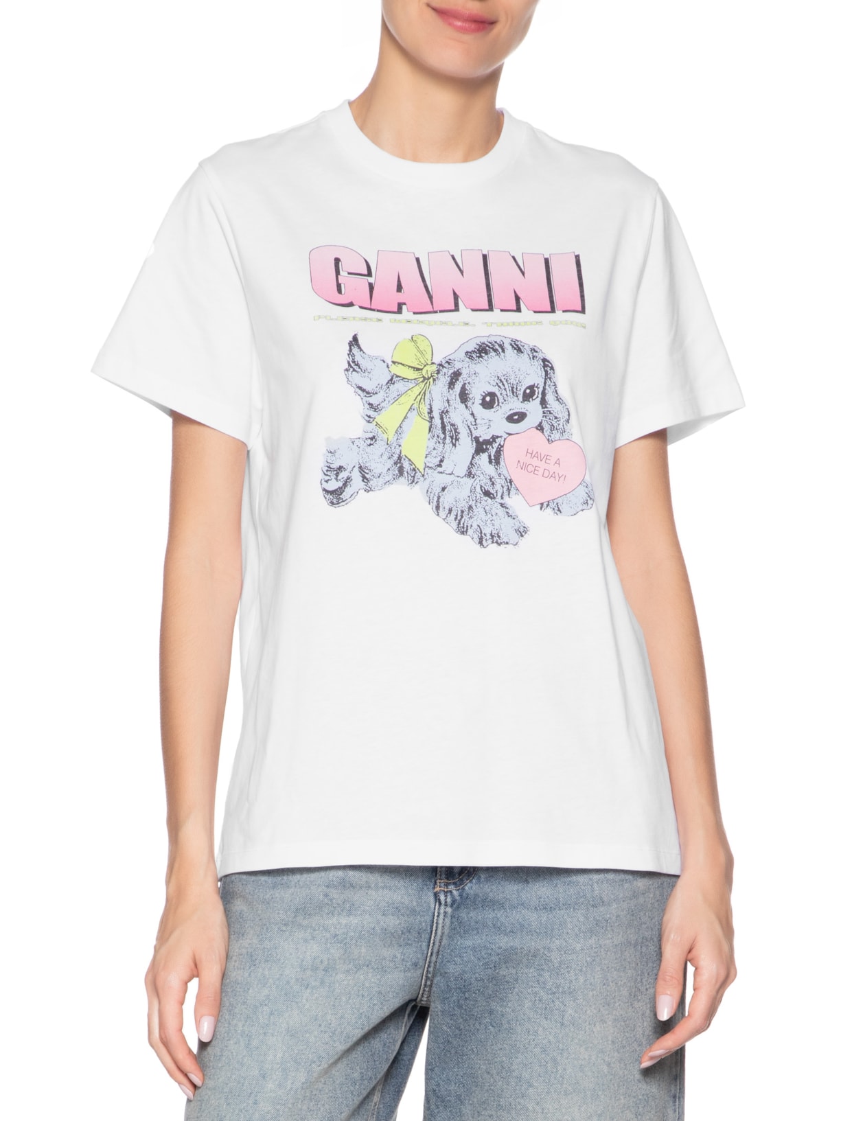 Camiseta Feminina Basic Cotton Jersey Neon Puppy Branco Ganni