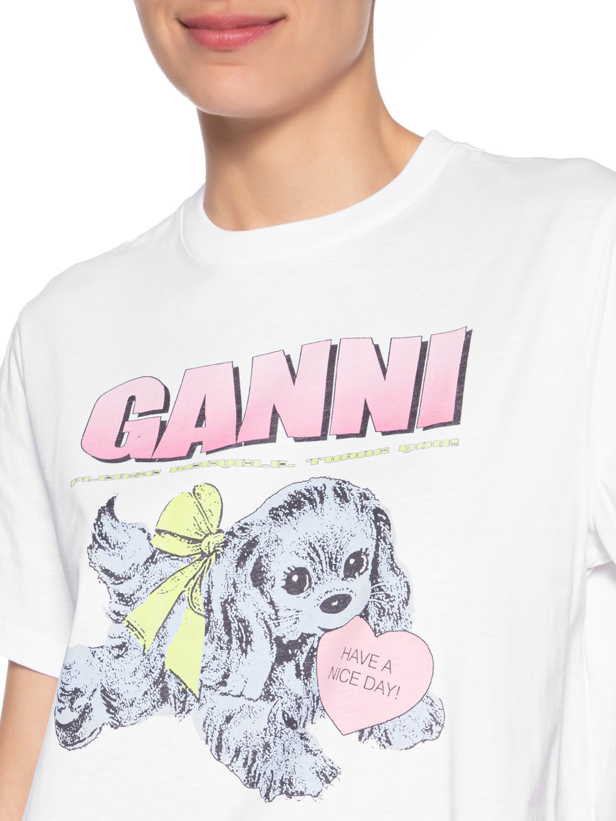Camiseta Feminina Basic Cotton Jersey Neon Puppy Branco Ganni