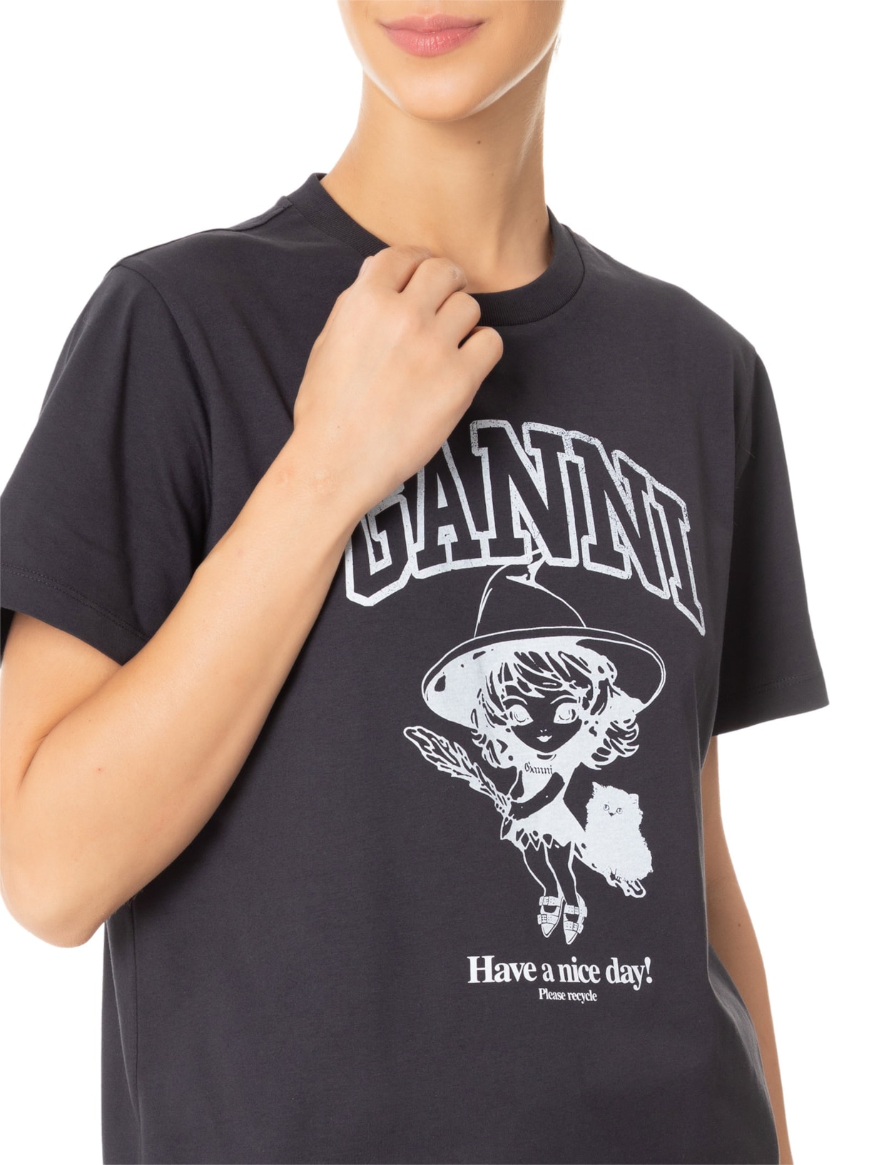 Camiseta Feminina Basic Cotton Witch Relaxed Cinza Ganni