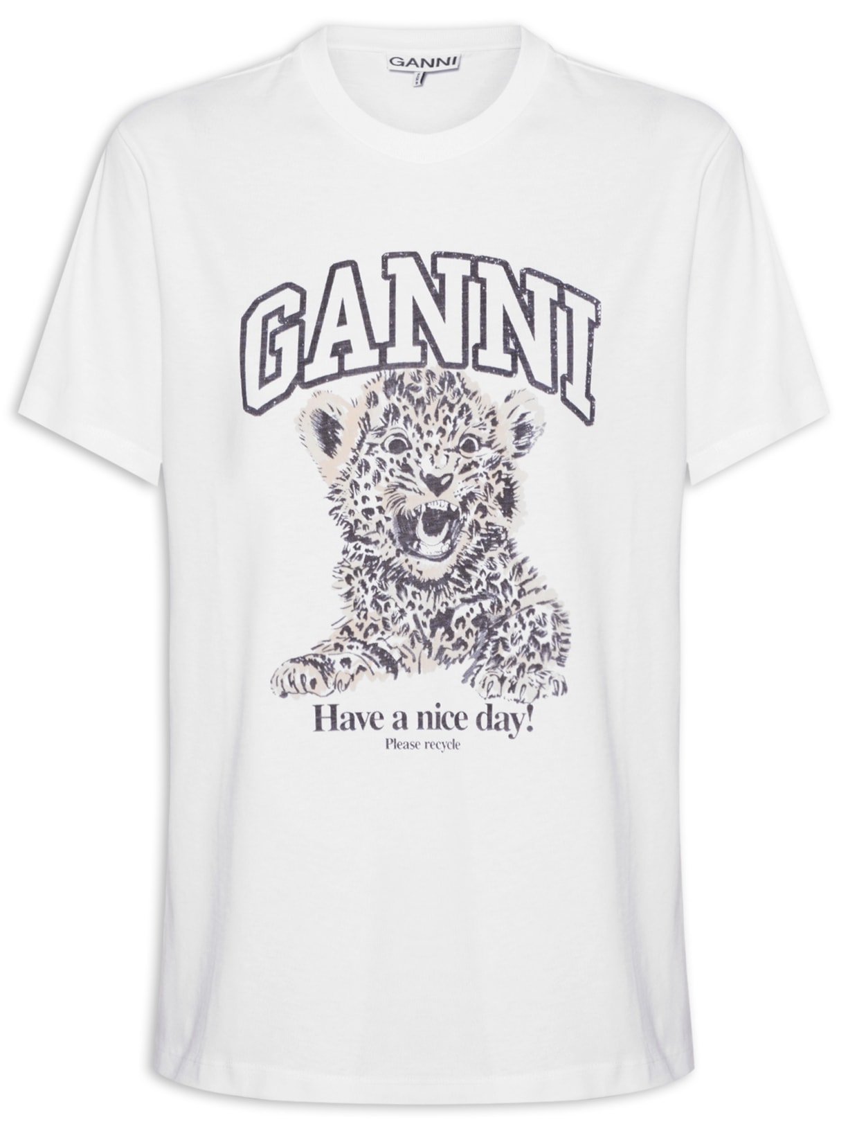 Camiseta Feminina Basic Jersey Leopard Relaxed Branco Ganni