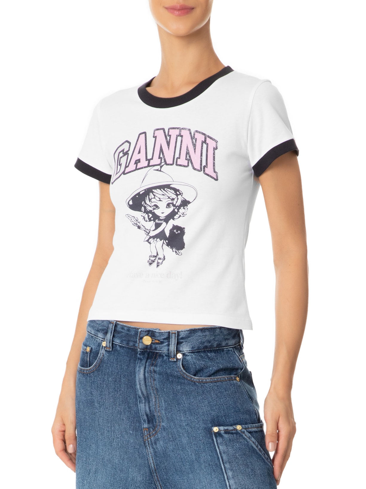 Camiseta Feminina Basic Jersey Witch Small Branco Ganni