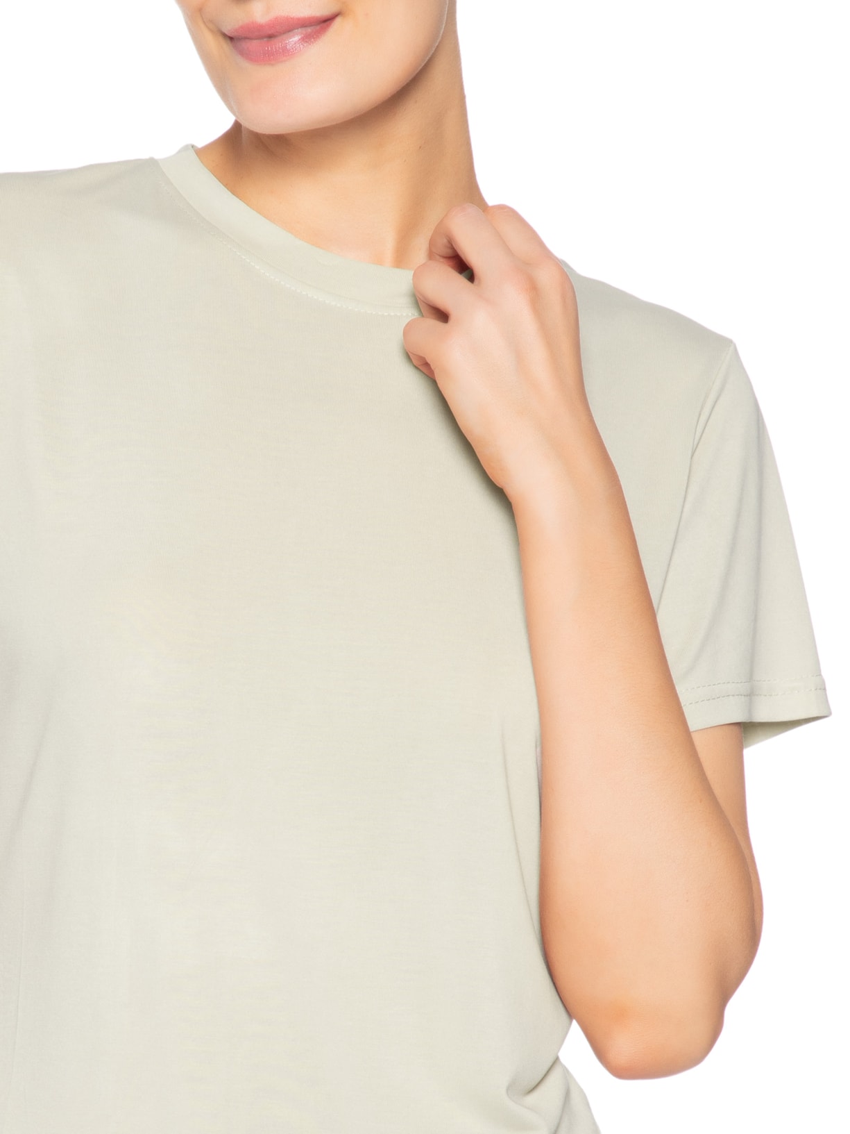 Camiseta Feminina Básica Alongada Bege Basiq