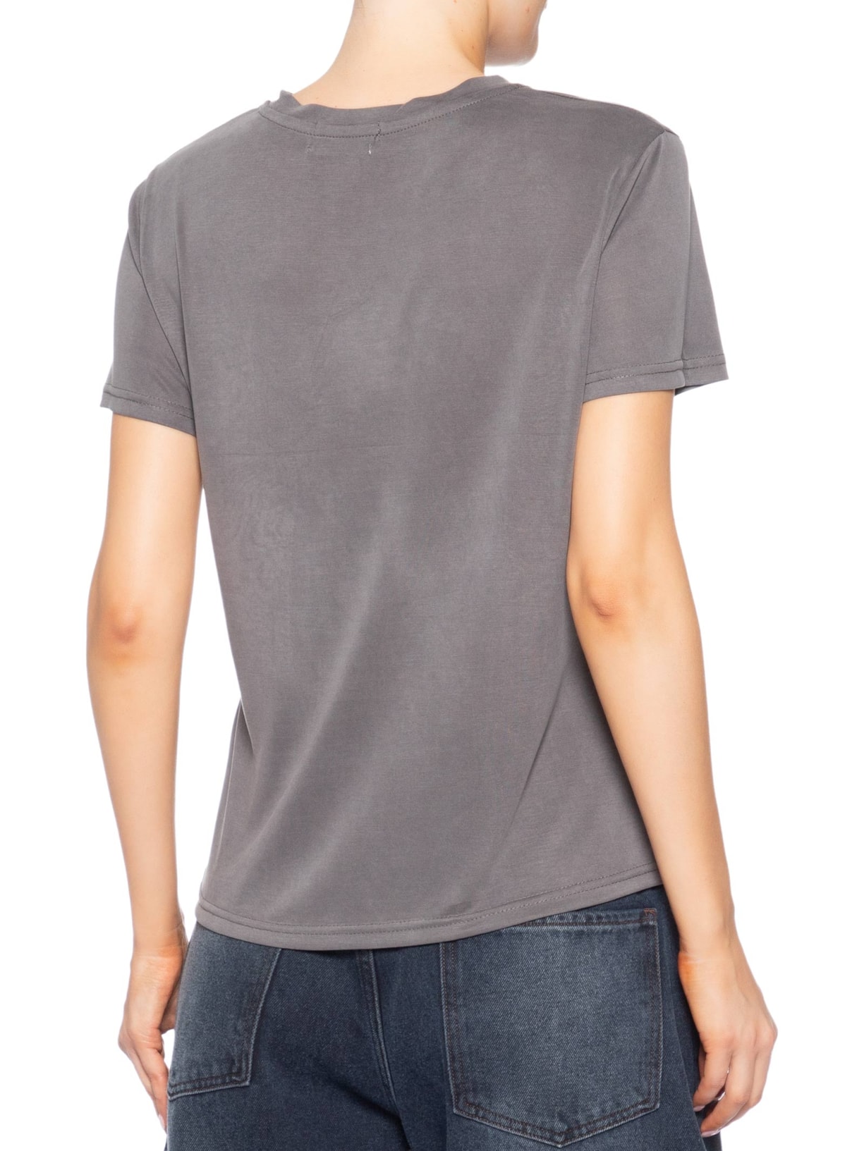 Camiseta Feminina Básica Alongada Cinza Basiq