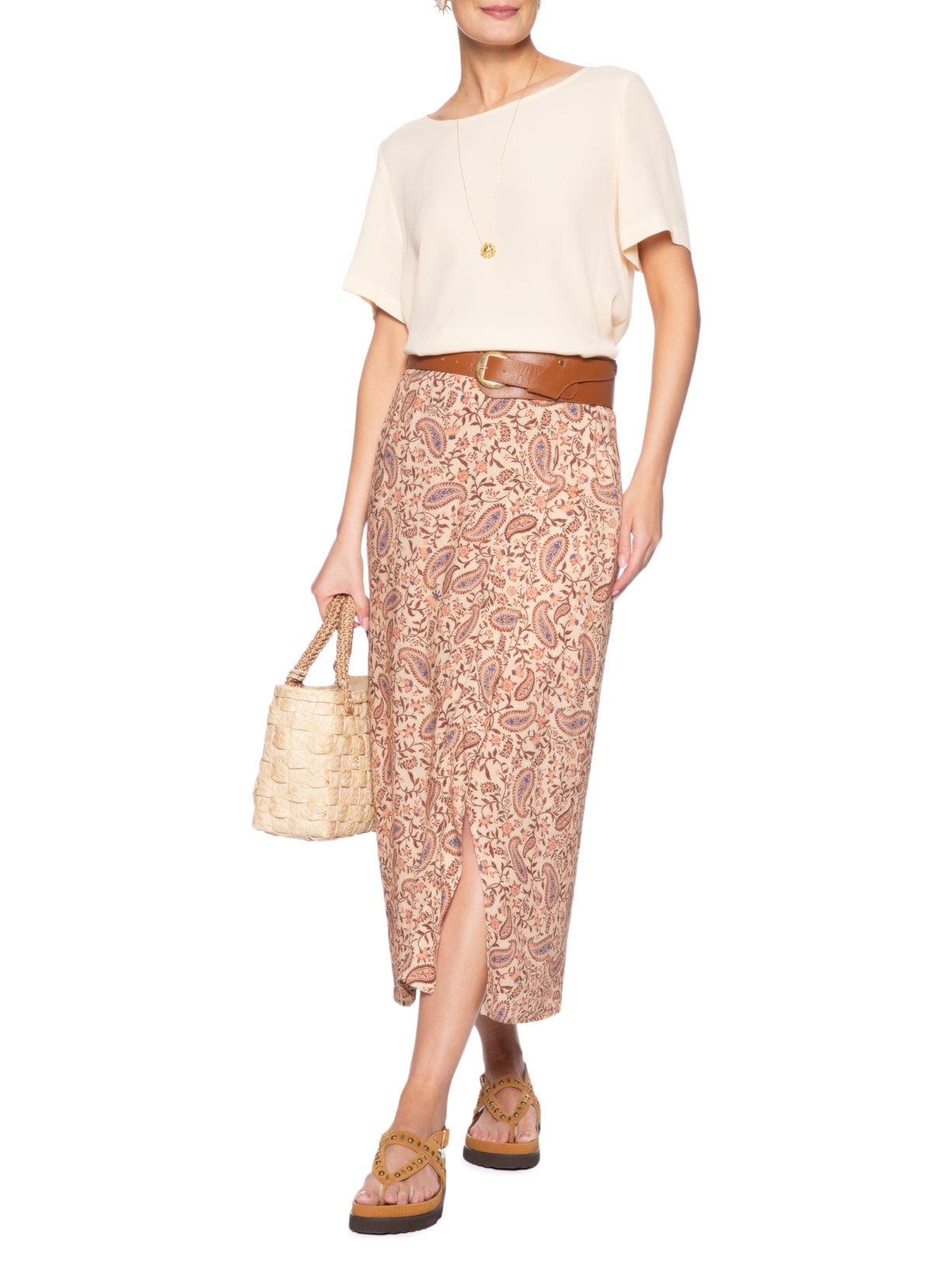 Camiseta Feminina Básica Bege Maria Filó