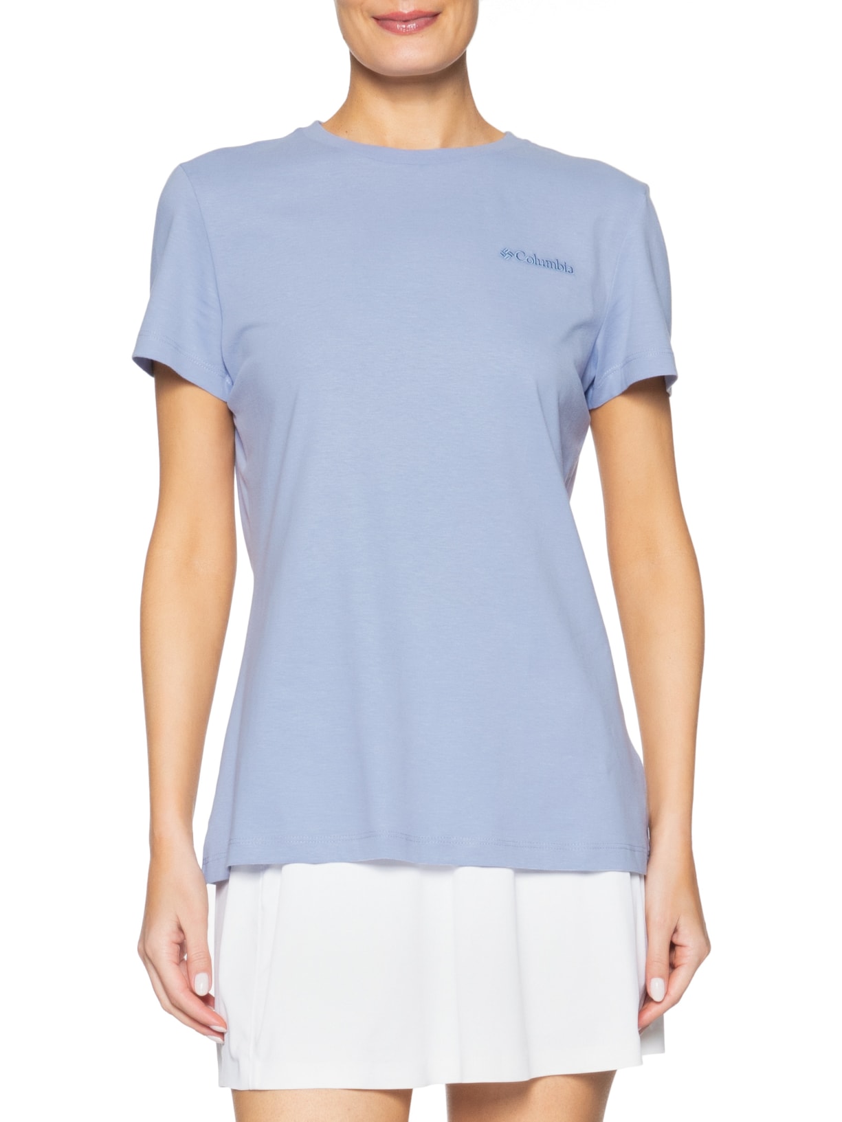 Camiseta Feminina Básica Bordado Azul Columbia