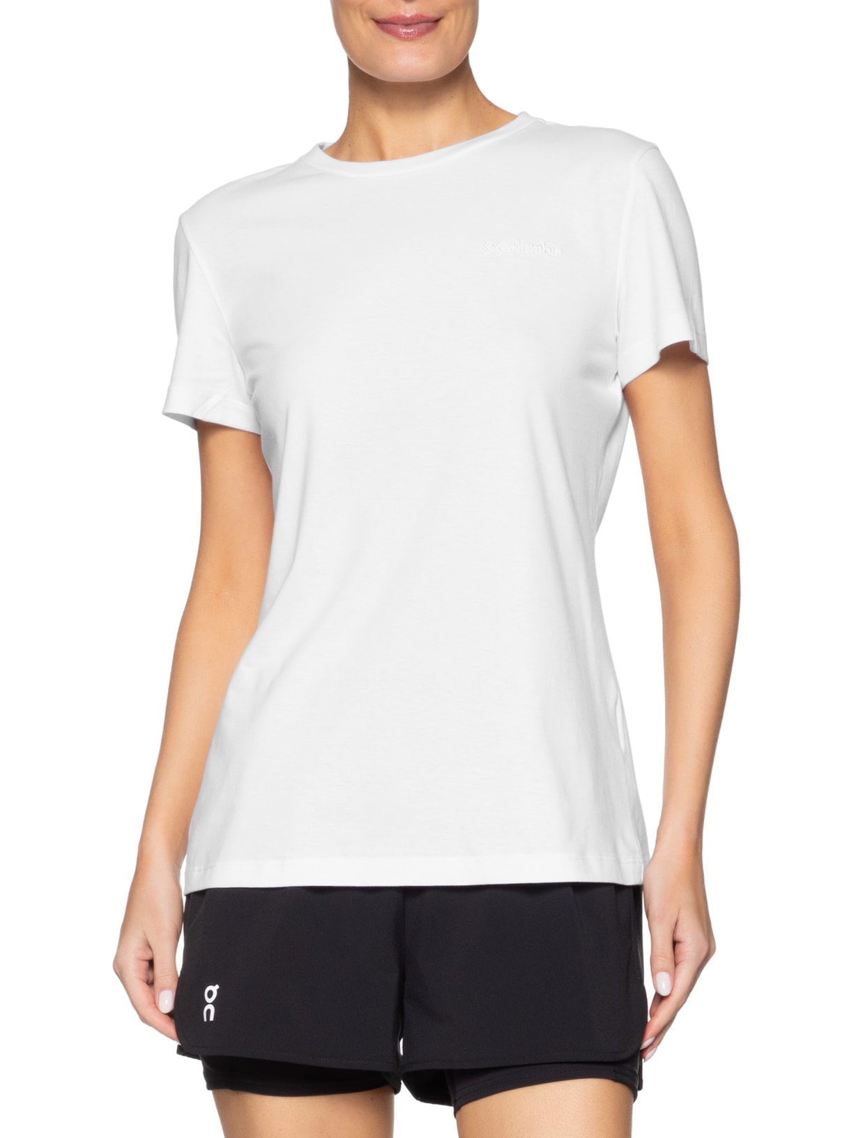 Camiseta Feminina Básica Bordado Branco Columbia
