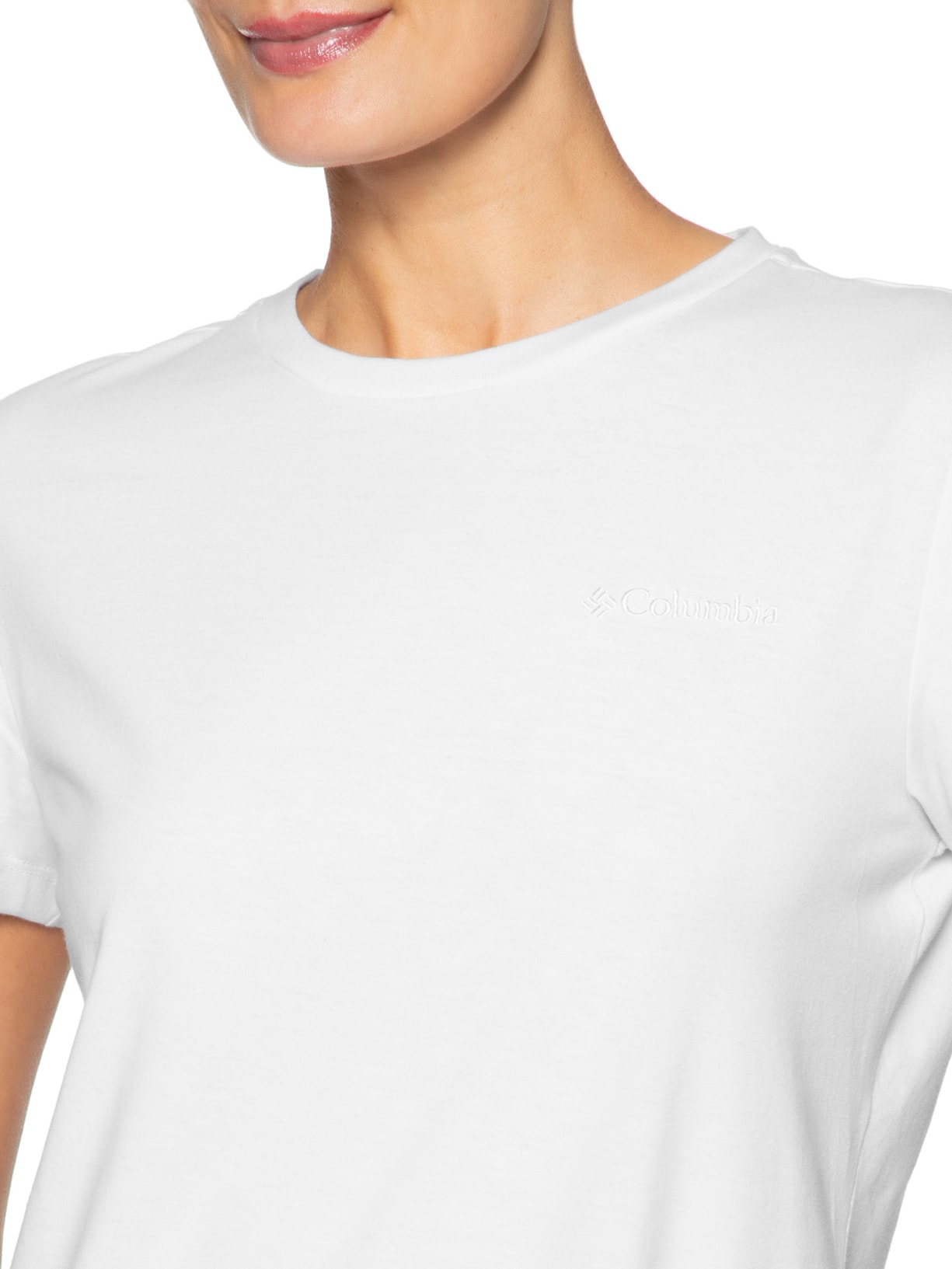 Camiseta Feminina Básica Bordado Branco Columbia