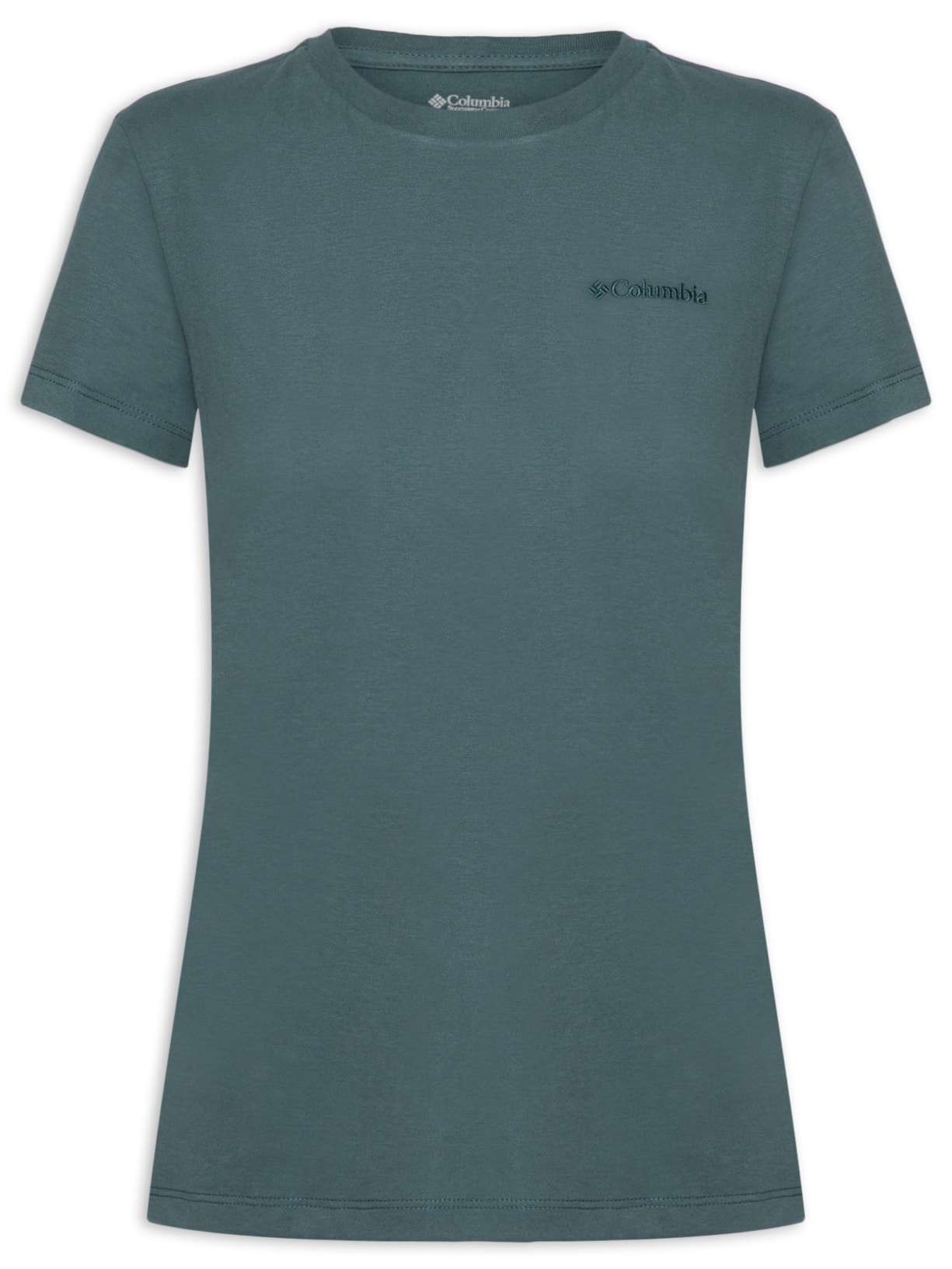 Camiseta Feminina Básica Bordado Verde Columbia