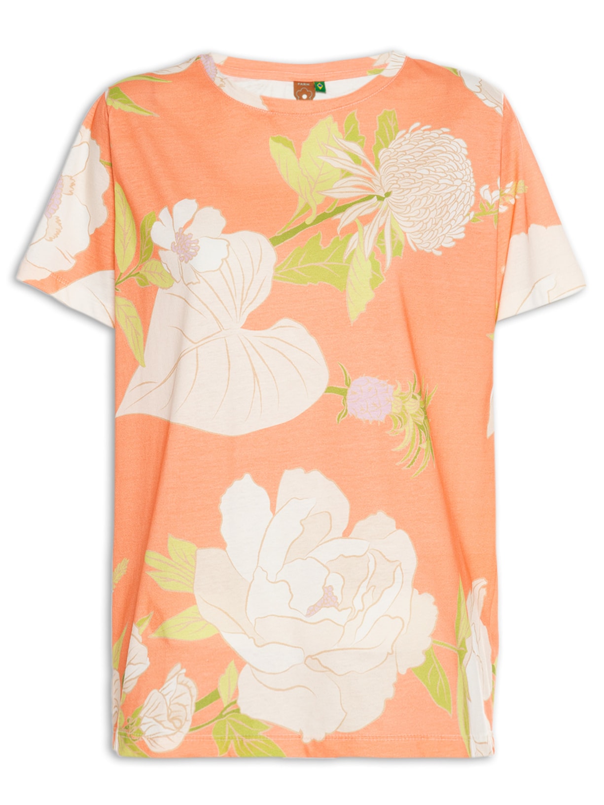 Camiseta Feminina Básica Calor Floral - Laranja