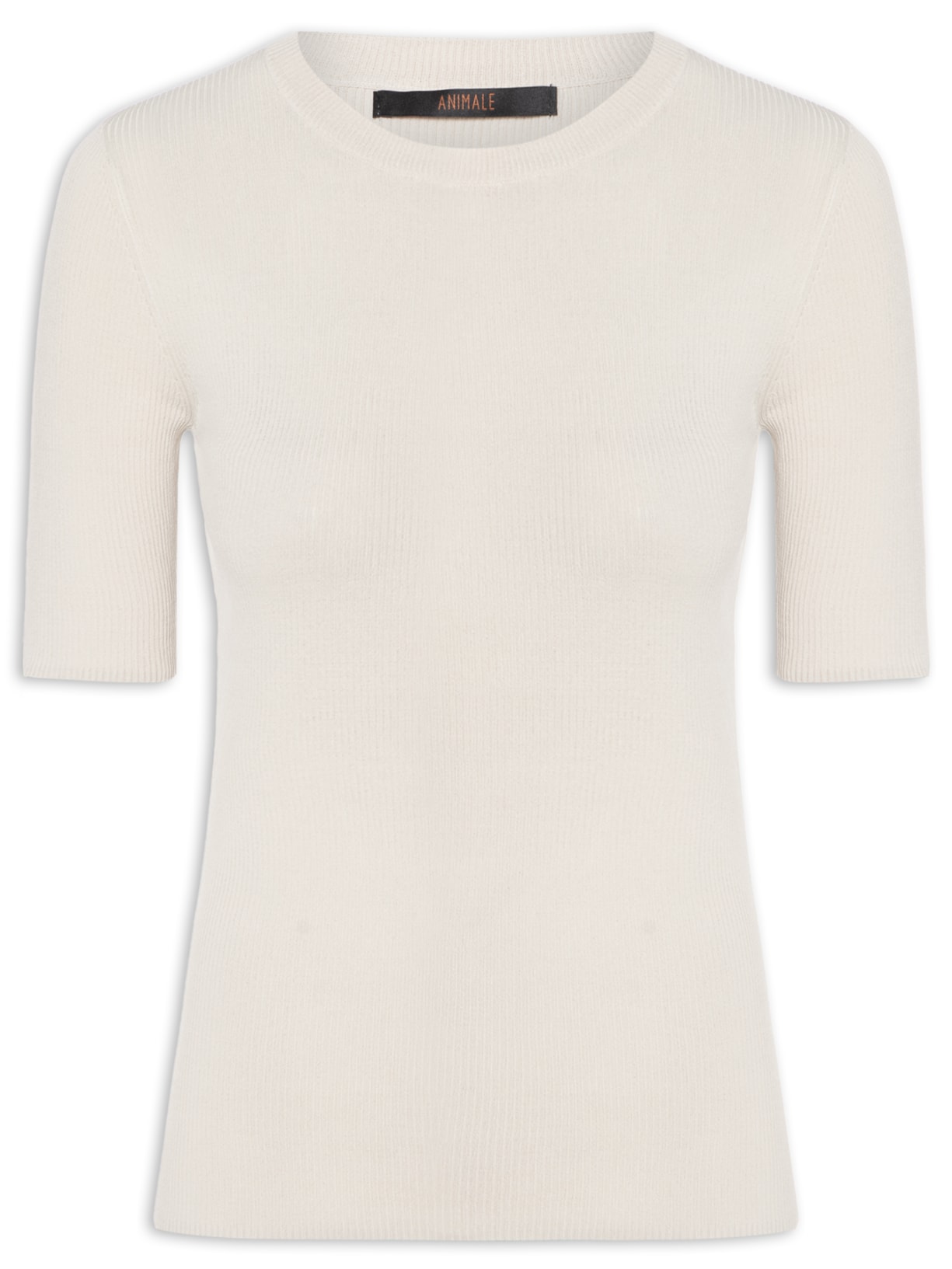 Camiseta Feminina Básica Canelada Tricot Color Bege Animale