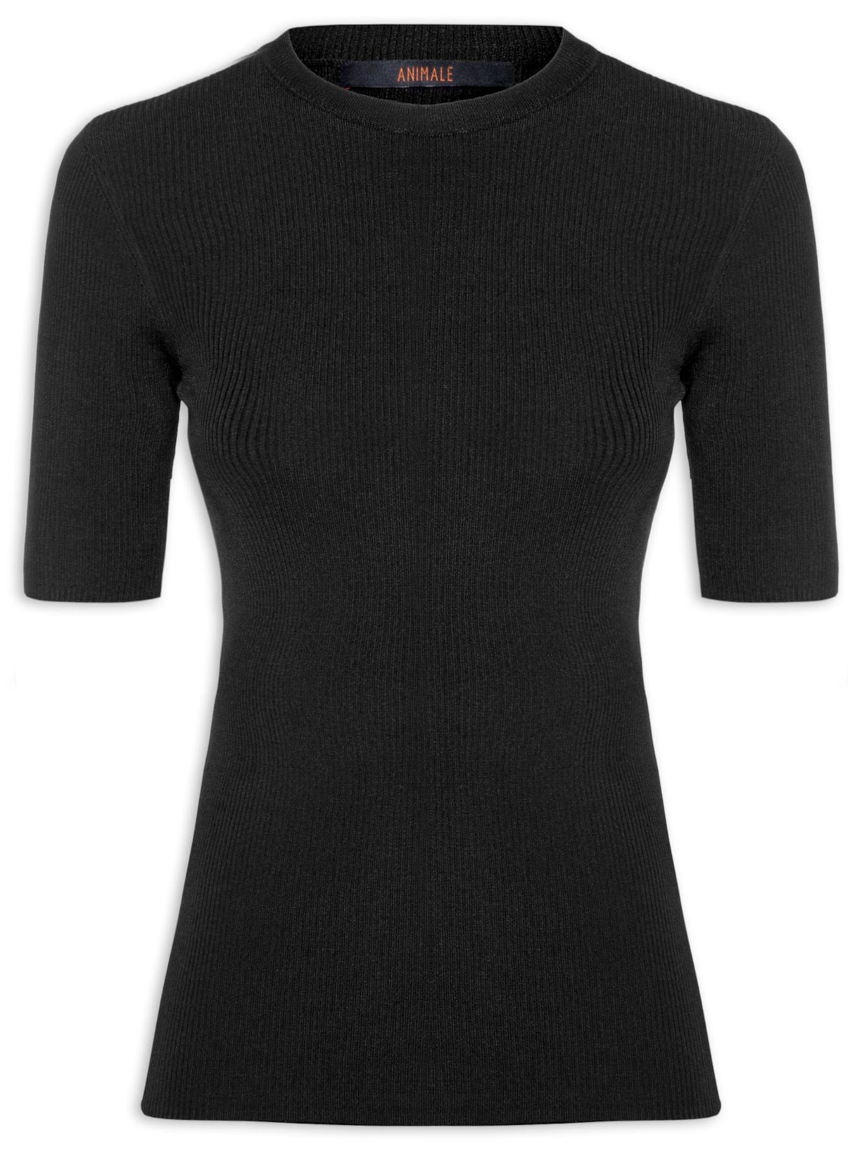 Camiseta Feminina Básica Canelada Tricot - Preto