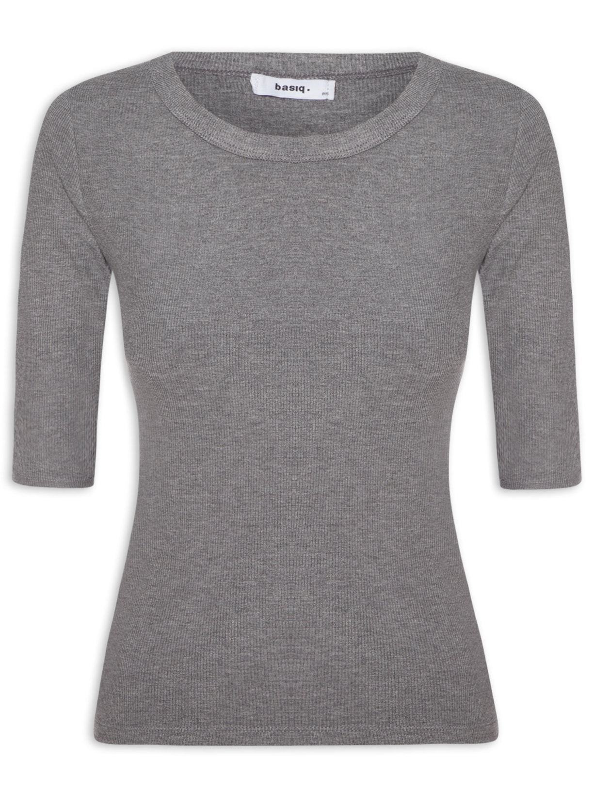 Camiseta Feminina Básica Com Manga Justa - Cinza