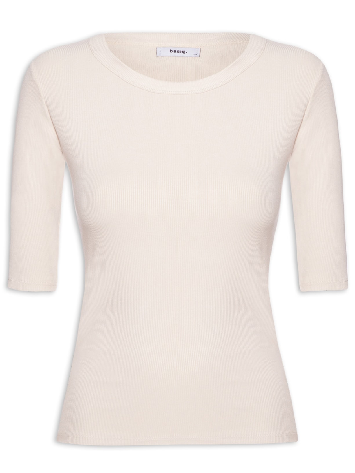 Camiseta Feminina Básica Com Manga Justa Off White Basiq