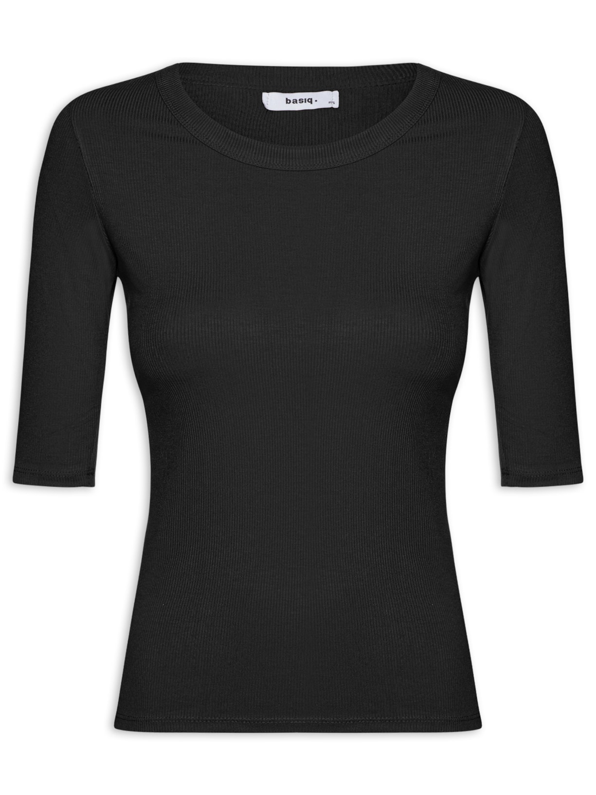 Camiseta Feminina Básica Com Manga Justa Preto Basiq