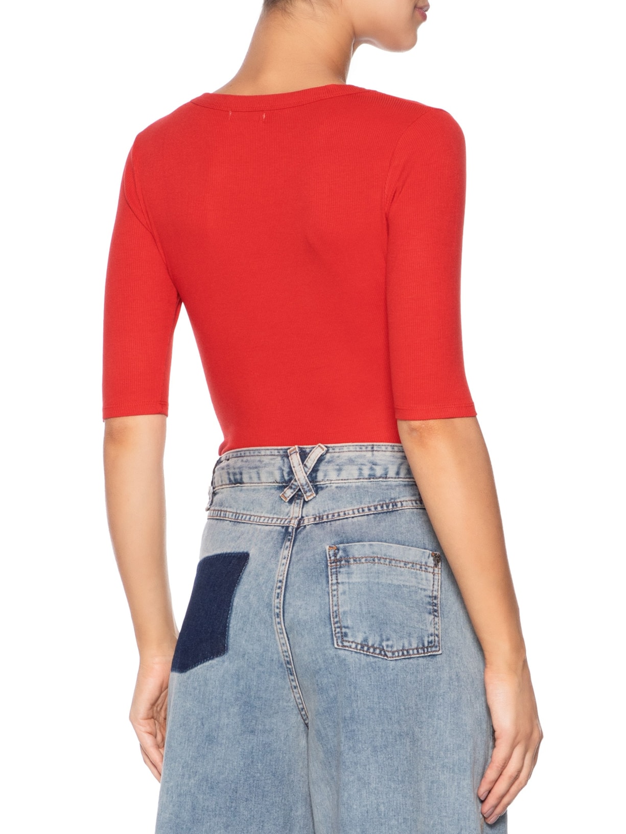 Camiseta Feminina Básica Com Manga Justa Vermelho Basiq