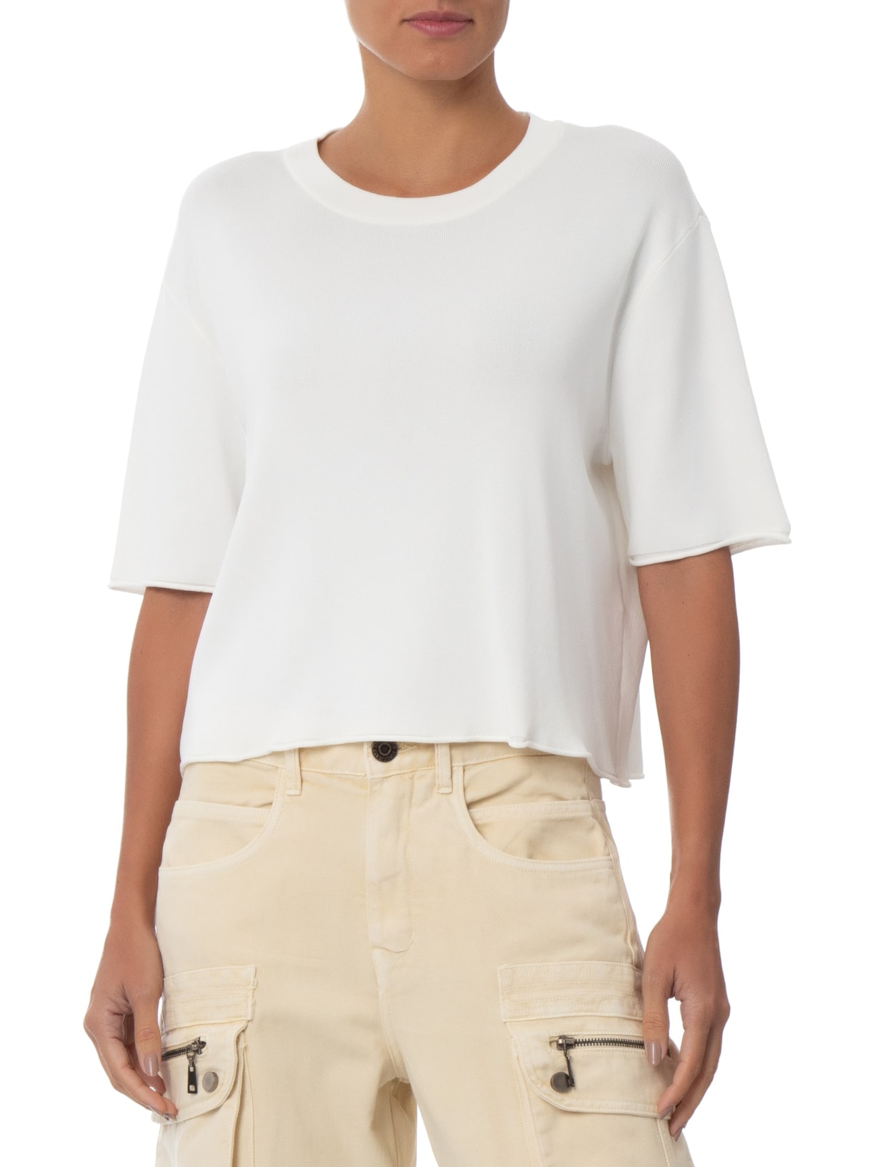 Camiseta Feminina Básica De Tricot Branco Animale Jeans