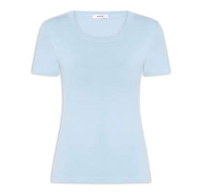 Camiseta Feminina Básica Decote Em U - Azul