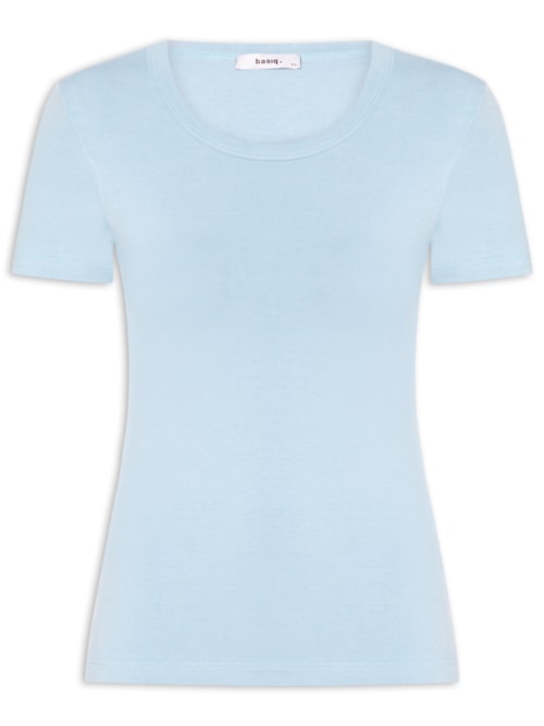 Camiseta Feminina Básica Decote Em U - Azul