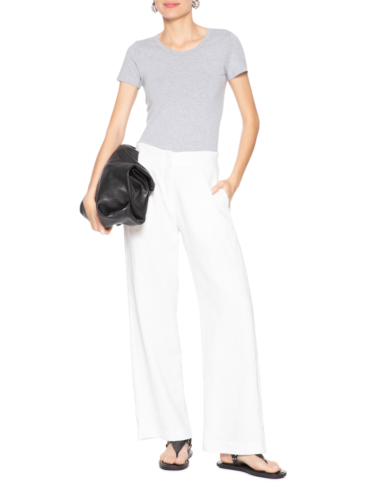 Camiseta Feminina Básica Decote Em U Cinza Basiq