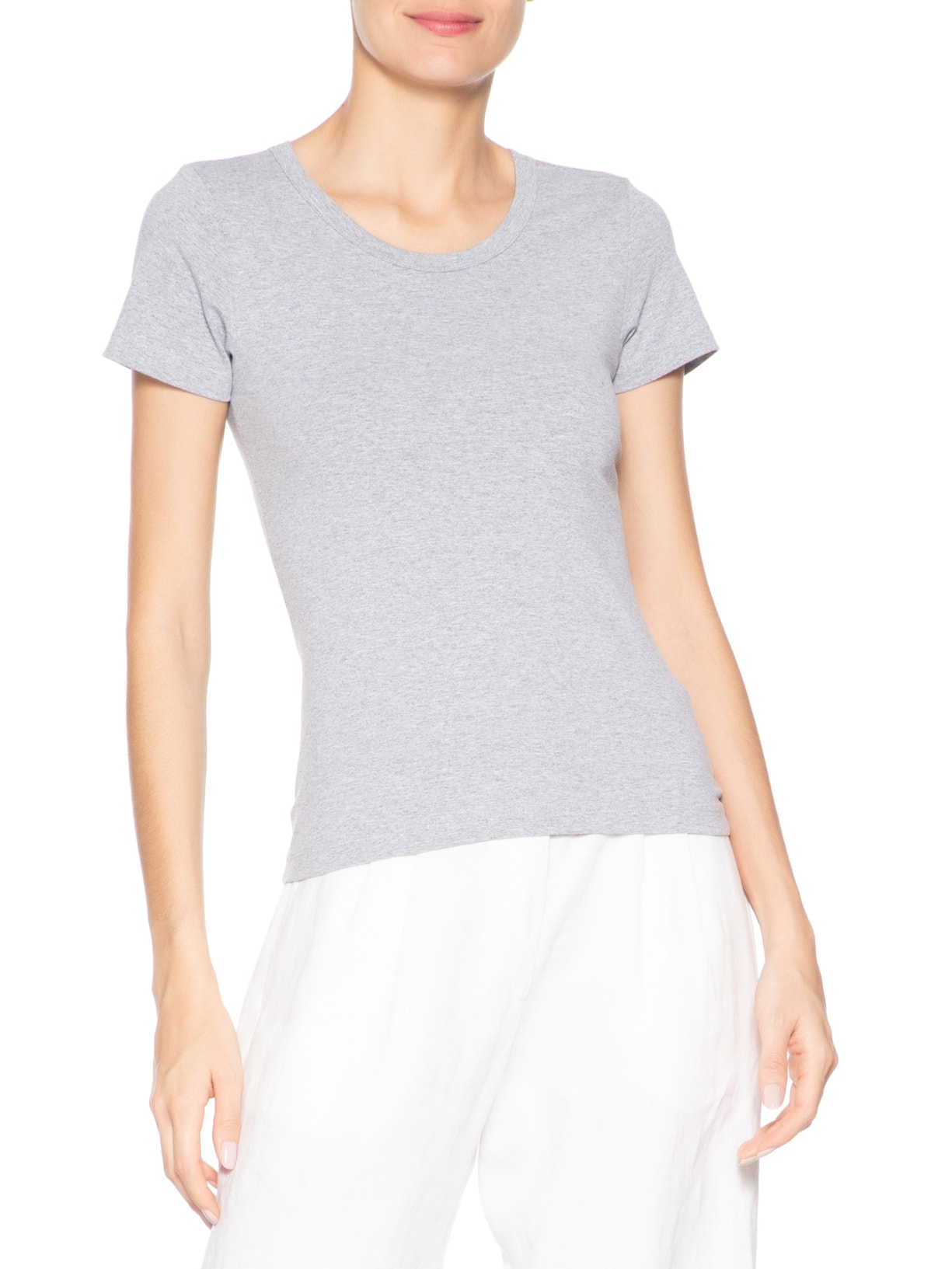 Camiseta Feminina Básica Decote Em U Cinza Basiq