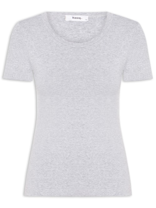 Camiseta Feminina Básica Decote Em U - Cinza