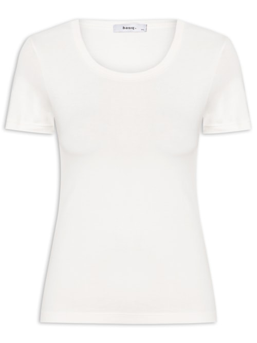 Camiseta Feminina Básica Decote Em U - Off White