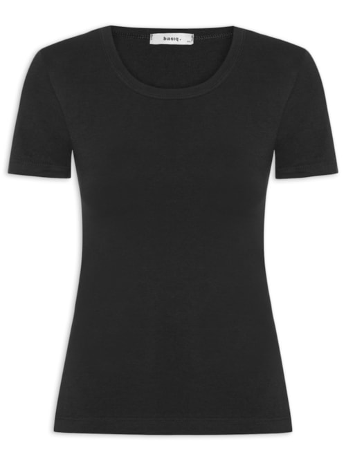 Camiseta Feminina Básica Decote Em U - Preto