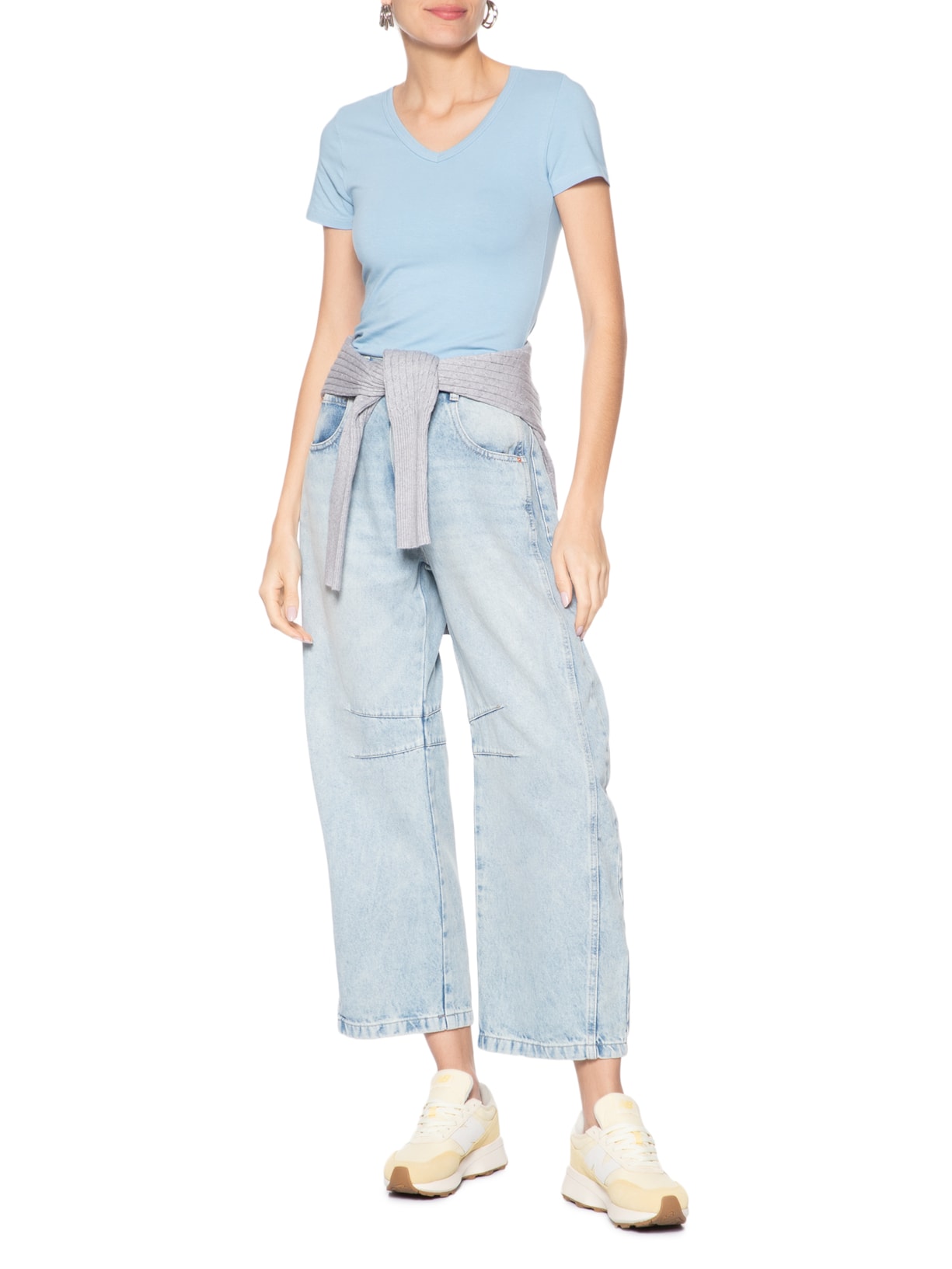 Camiseta Feminina Básica Decote Em V Azul Basiq