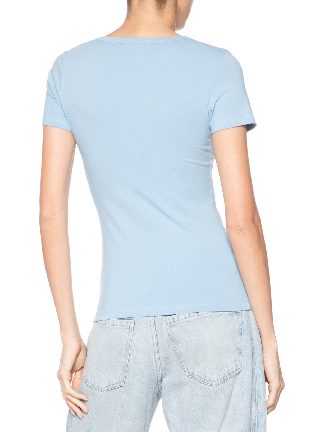 Camiseta Feminina Básica Decote Em V Azul Basiq