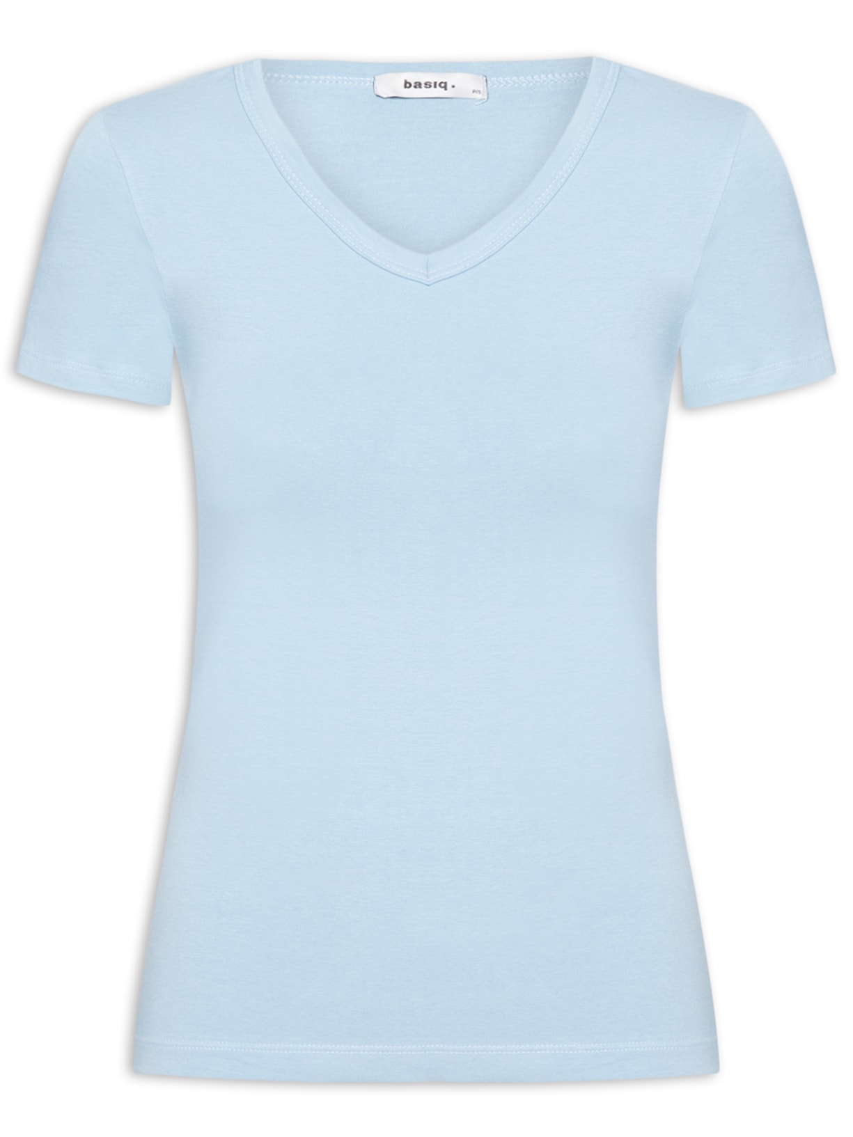 Camiseta Feminina Básica Decote Em V Azul Basiq