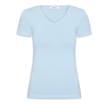 Camiseta Feminina Básica Decote Em V - Azul