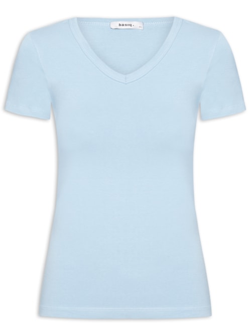 Camiseta Feminina Básica Decote Em V - Azul