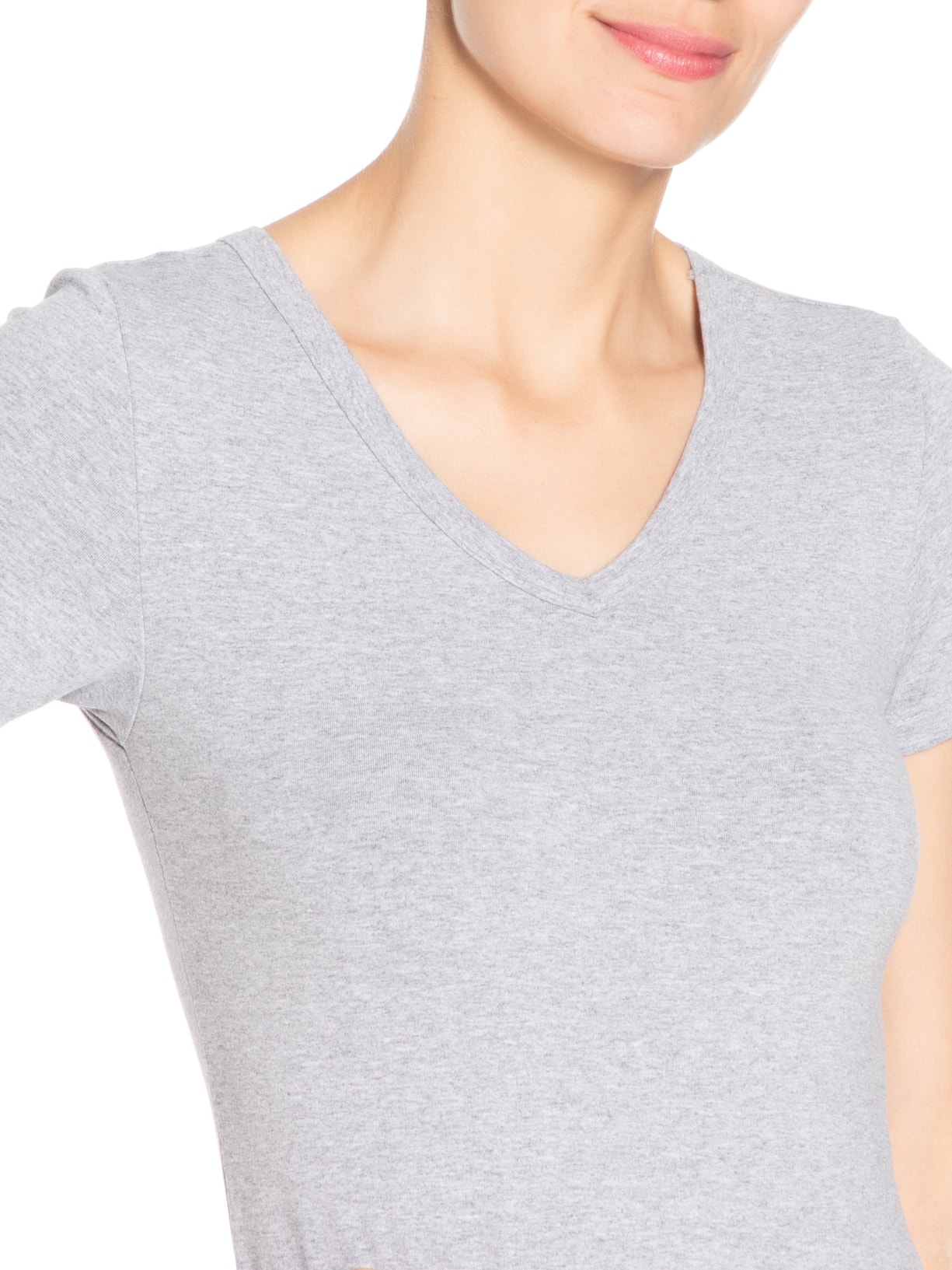 Camiseta Feminina Básica Decote Em V Cinza Basiq