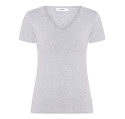 Camiseta Feminina Básica Decote Em V - Cinza