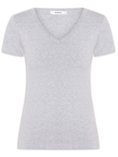 Camiseta Feminina Básica Decote Em V - Cinza