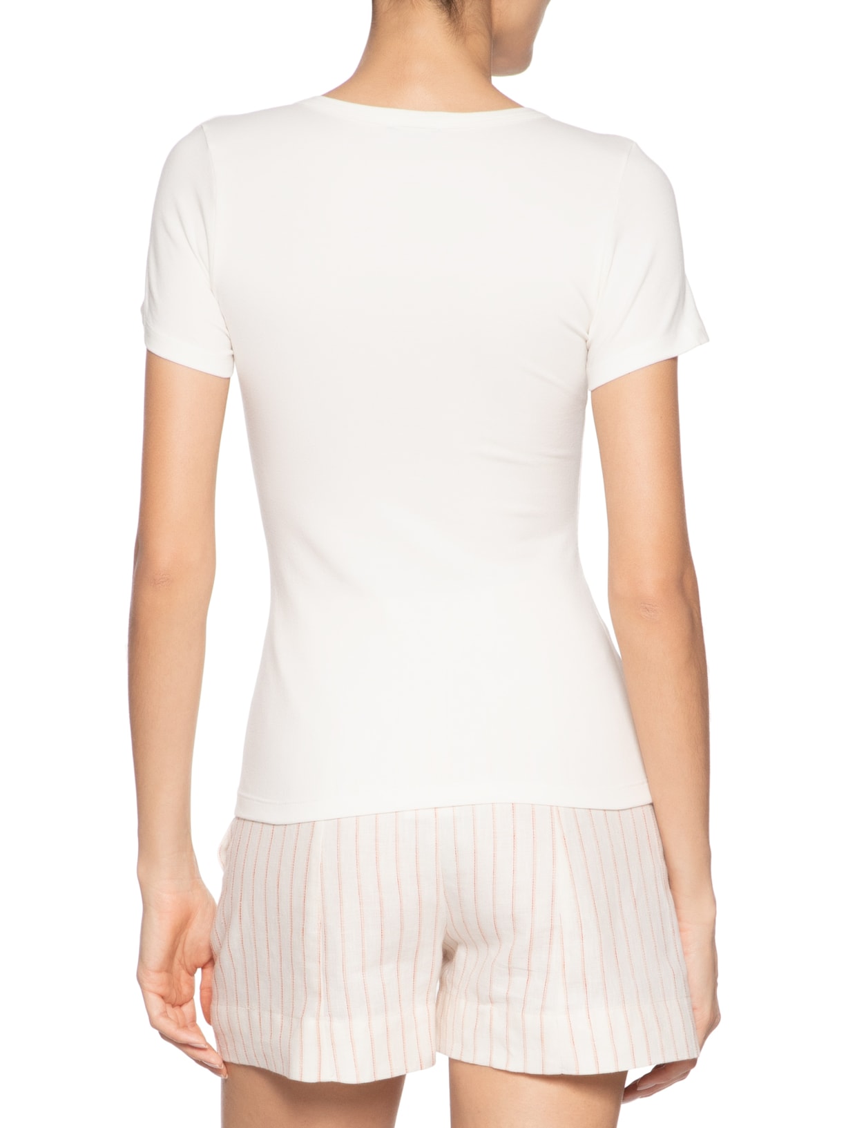 Camiseta Feminina Básica Decote Em V Off White Basiq