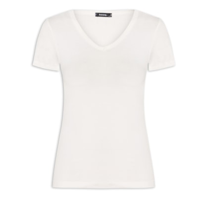 Camiseta Feminina Básica Decote Em V - Off White