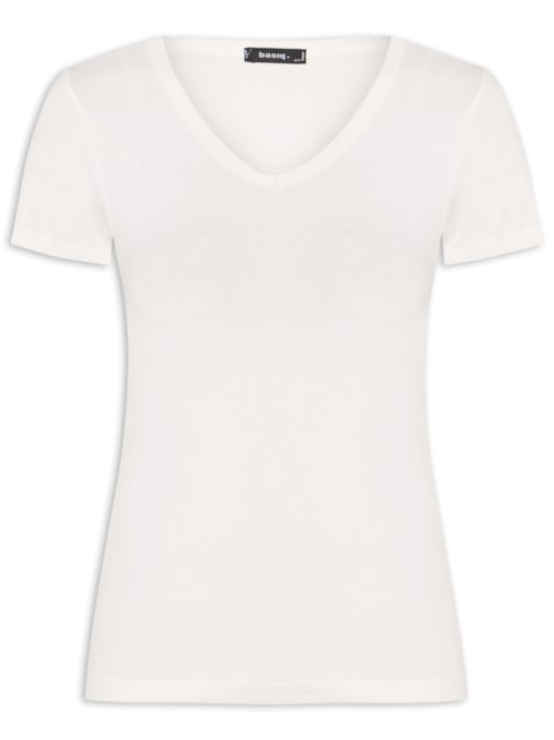 Camiseta Feminina Básica Decote Em V - Off White
