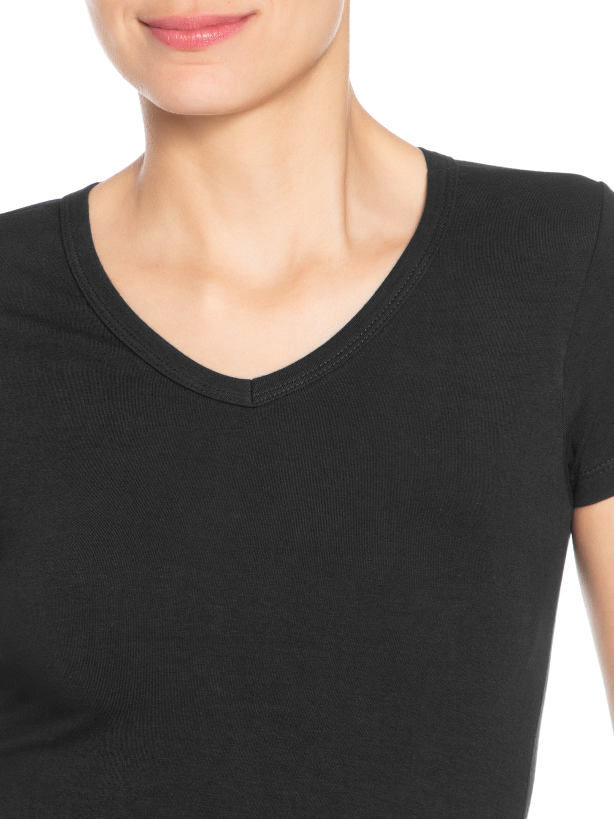 Camiseta Feminina Básica Decote Em V Preto Basiq