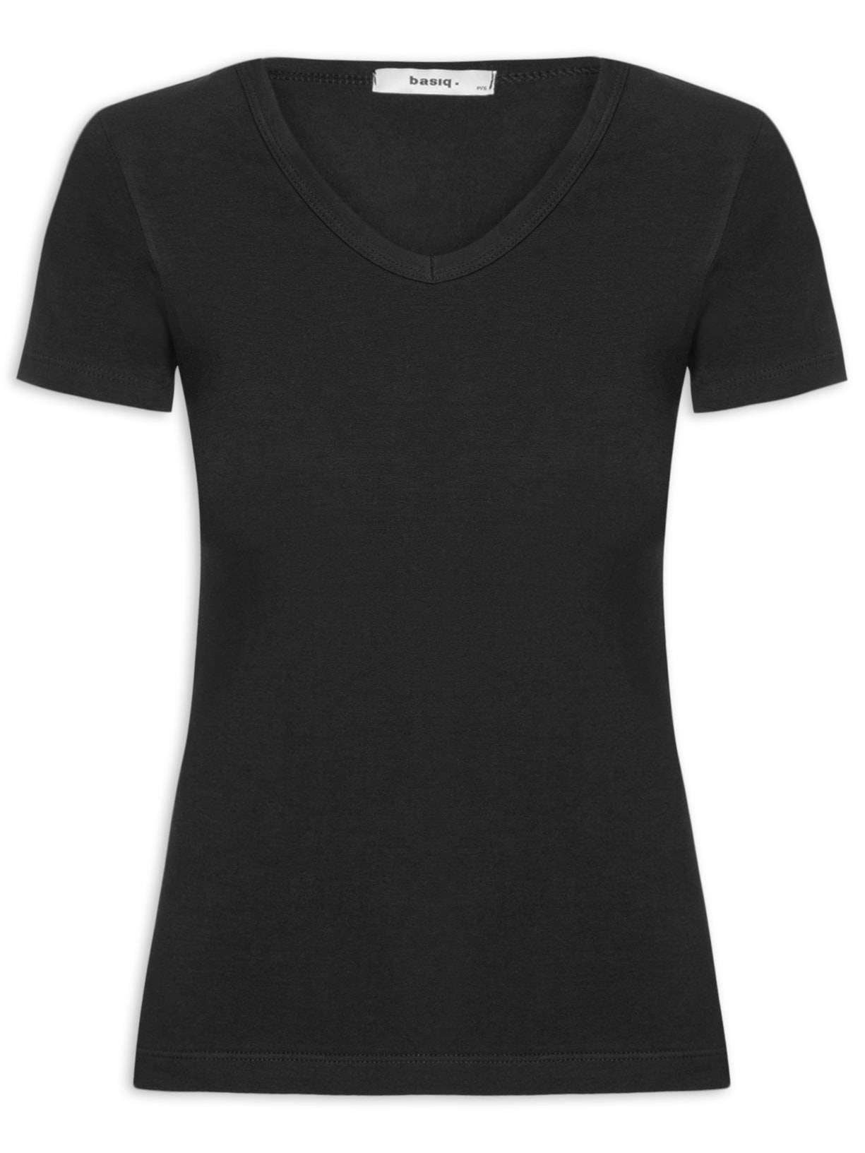 Camiseta Feminina Básica Decote Em V Preto Basiq