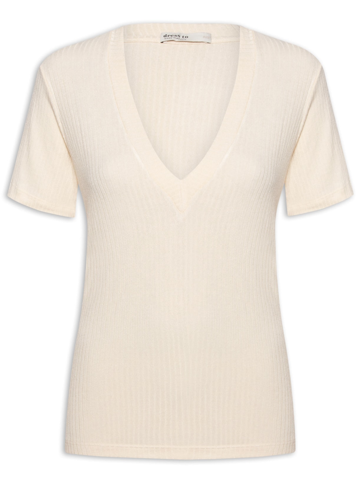 Camiseta Feminina Básica Decote V - Bege