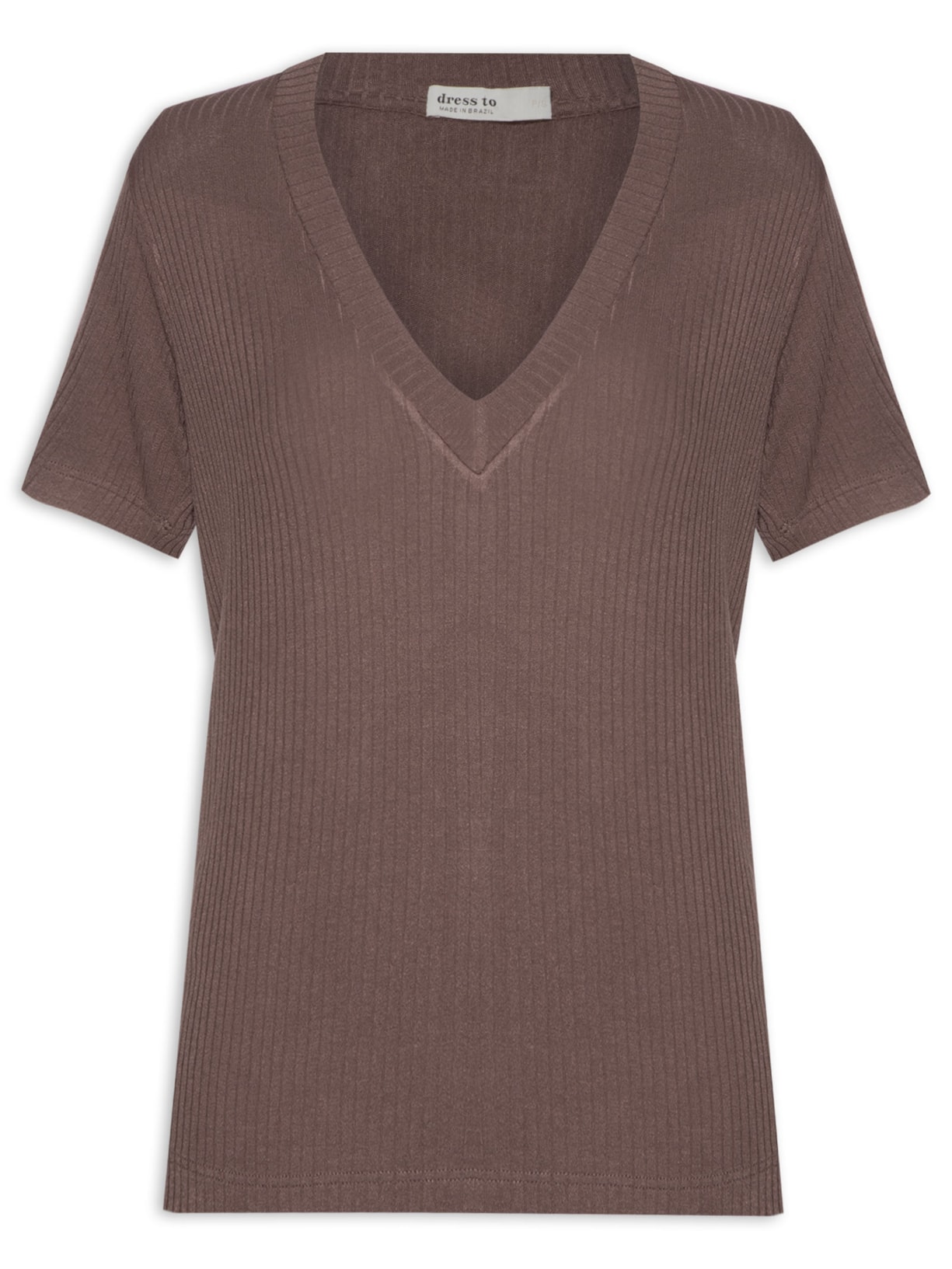 Camiseta Feminina Básica Decote V - Marrom