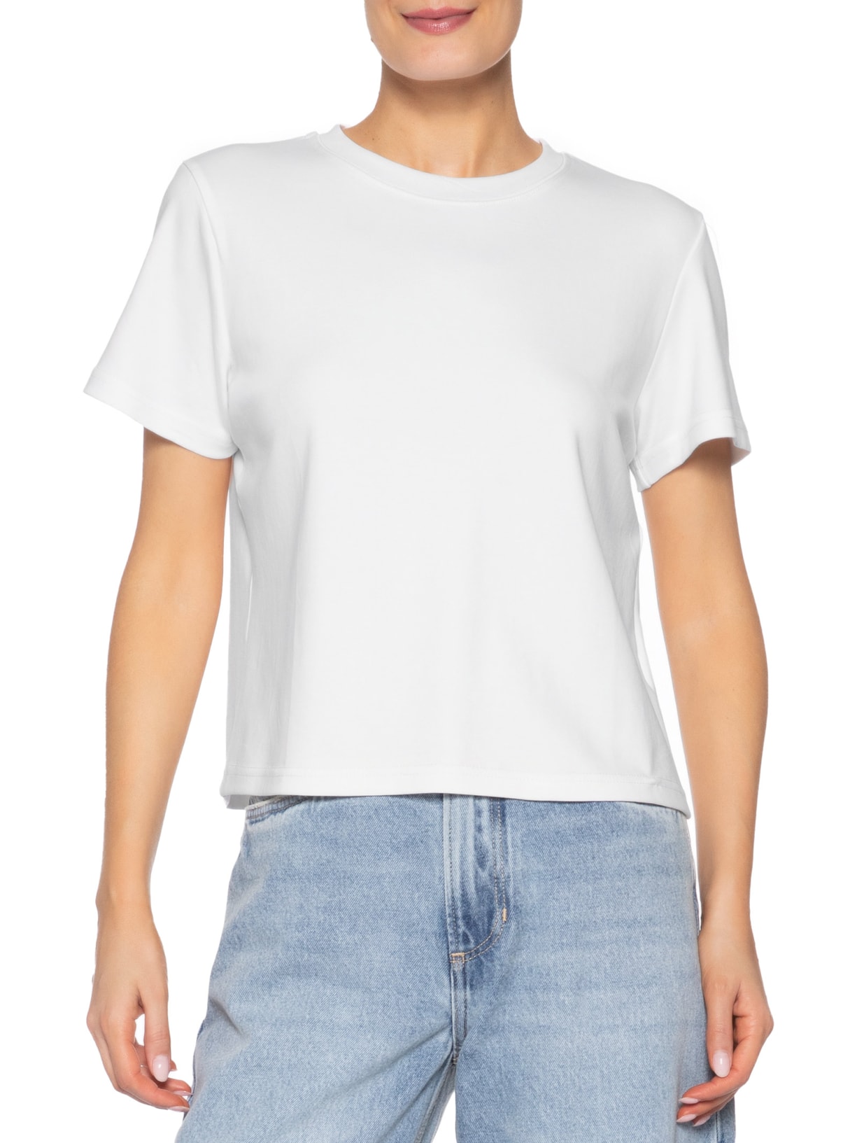Camiseta Feminina Básica Em Malha Branco Basiq