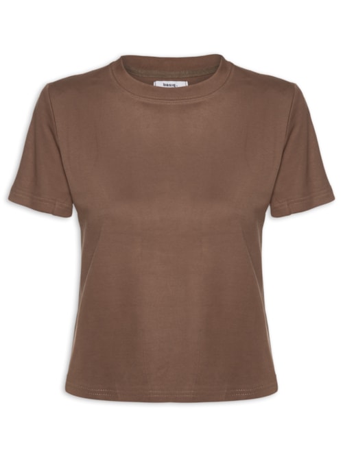 Camiseta Feminina Básica Em Malha - Marrom